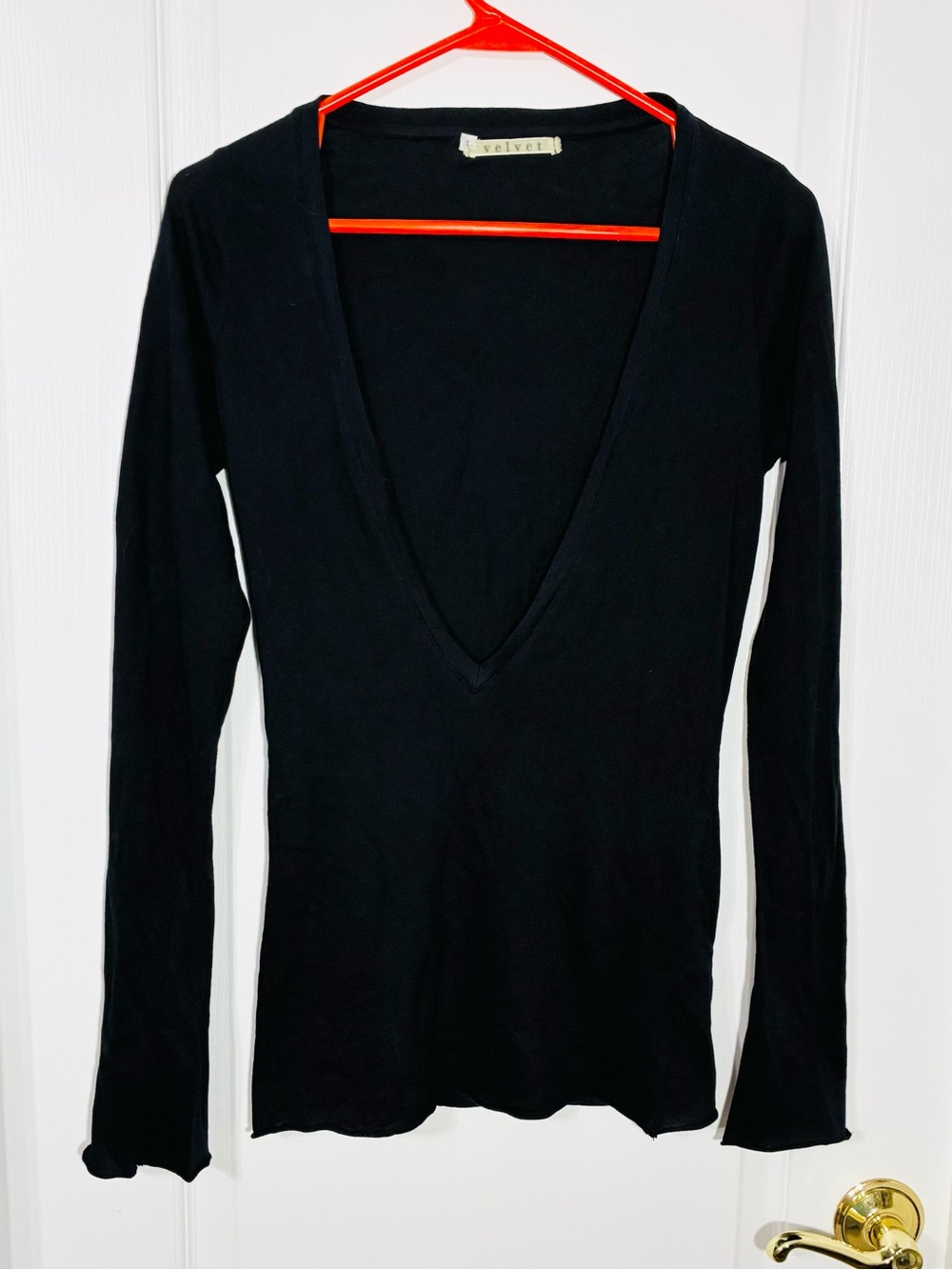 Y2K VTG Velvet Graham & Spencer Deep V Neck Long Sleeve Knit Top Black Medium